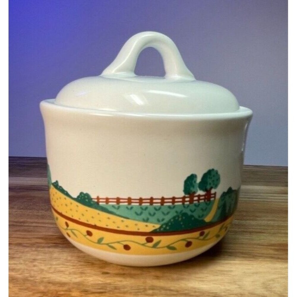 Corelle Vintage Landscape Sugar Bowl 1990s Grannycore Cottagecore Country Farm